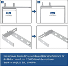 Laden Sie das Bild in den Galerie-Viewer, 2PCS Einstellbar Solarpanel Halterung Haken Balkon, Geländerhalterung Balkonkraftwerk für Solarmodul Balkon &amp; Flachdach,Edelstahl Haken für Balkongeländer Halter,Solarmodul Halterung Photovoltaik