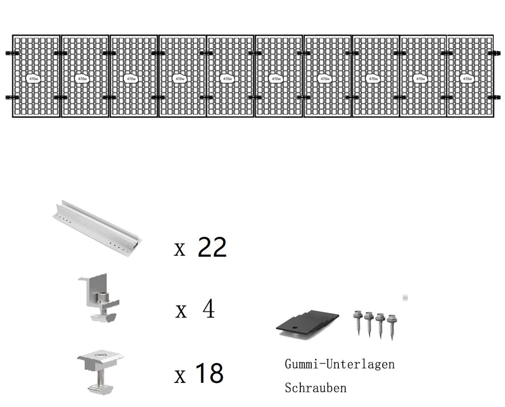 Aitesen GFBZ012  Solarmodul Alu Halterung Befestigungs-Set für1/2/3/4/5/6/7/8/9/10 x Solarmodul Befestigungssystem Trapezblech PV Befestigungsschiene,