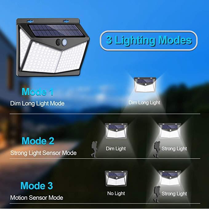 Solarlampen für Außen mit Bewegungsmelder, 208 LED 3 Modi 270° LED Solar Aussenleuchte mit Bewegungsmelder Aussen, IP65 Solar Wasserdichte Wandleuchte für Wand Post Pathway Garten