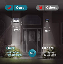 Laden Sie das Bild in den Galerie-Viewer, 318 LED solarleuchten für außen, Solar Aussenleuchte mit Bewegungsmelder, IP65 Wasserdichte winterfest, 3 Beleuchtungsmodi, Max 600lm, solar lampe outdoor für Wand, Garage,Schuppen und Garten [Energieklasse A]