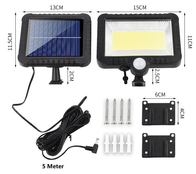 Solarlampen für Außen mit Bewegungsmelder, 100 LED IP65 Wasserdichte Strahler Außen 120° Superhelle Solarleuchten LED Solarleuchte für Wand Garage Schuppen mit 5m/ 16.5ft Kabel (1 Stücke)