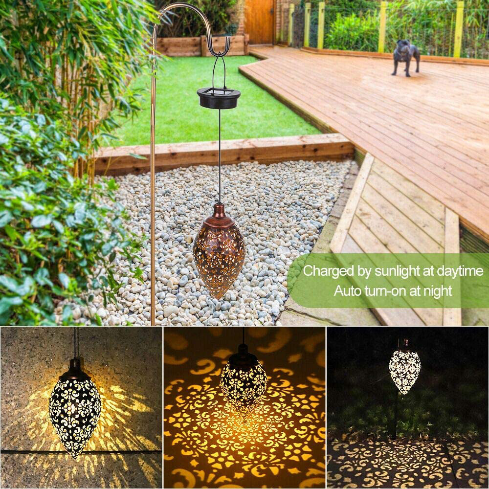 Solarlaterne für Außen Hängend - Metall Solarlaternen für Draußen LED Garten Deko IP44 Wasserdicht Vintage Garten Solarlampen für Aussen Patio Baum Terrasse Warmweiß