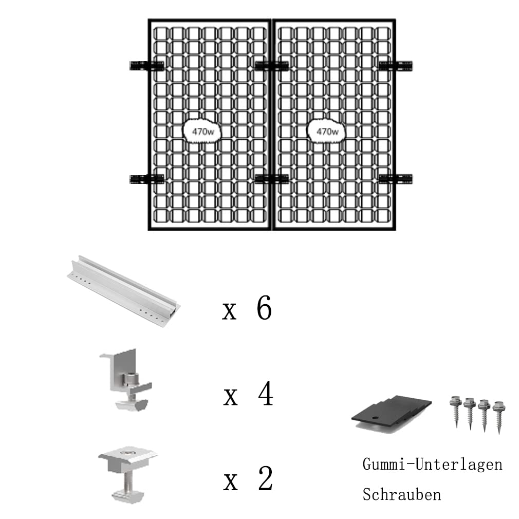 Aitesen GFBZ012  Solarmodul Alu Halterung Befestigungs-Set für1/2/3/4/5/6/7/8/9/10 x Solarmodul Befestigungssystem Trapezblech PV Befestigungsschiene,