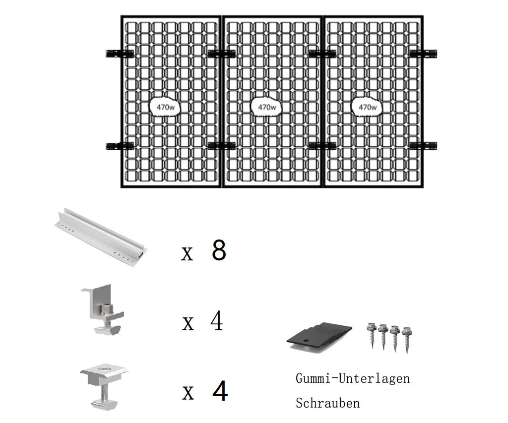 Aitesen GFBZ012  Solarmodul Alu Halterung Befestigungs-Set für1/2/3/4/5/6/7/8/9/10 x Solarmodul Befestigungssystem Trapezblech PV Befestigungsschiene,