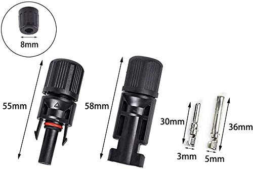 5/6/8/10/12/20/22 Männlich/Weiblich MC4 Solarpanel Kabelstecker, Solar Panel Kabel Anschlüsse Stecker, Photovoltaik Steckverbinder mit Schraubenschlüssel, Schwarz