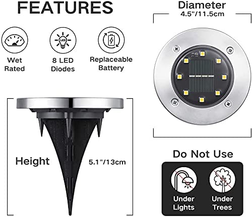 6/8/10 PCS 8 LEDs Solar Bodenleuchten Solarleuchten für Außen   Solar Bodenleuchte aussen Gartenleuchte Solarlampe led solar strahler Deko für Rasen,Gehweg,Pool,Terrassen Gehäuse Metallic-Silber, Farbton