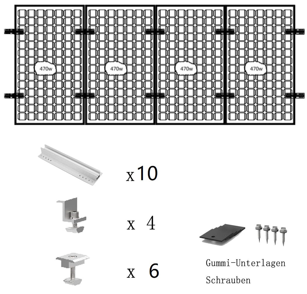 Aitesen GFBZ012  Solarmodul Alu Halterung Befestigungs-Set für1/2/3/4/5/6/7/8/9/10 x Solarmodul Befestigungssystem Trapezblech PV Befestigungsschiene,