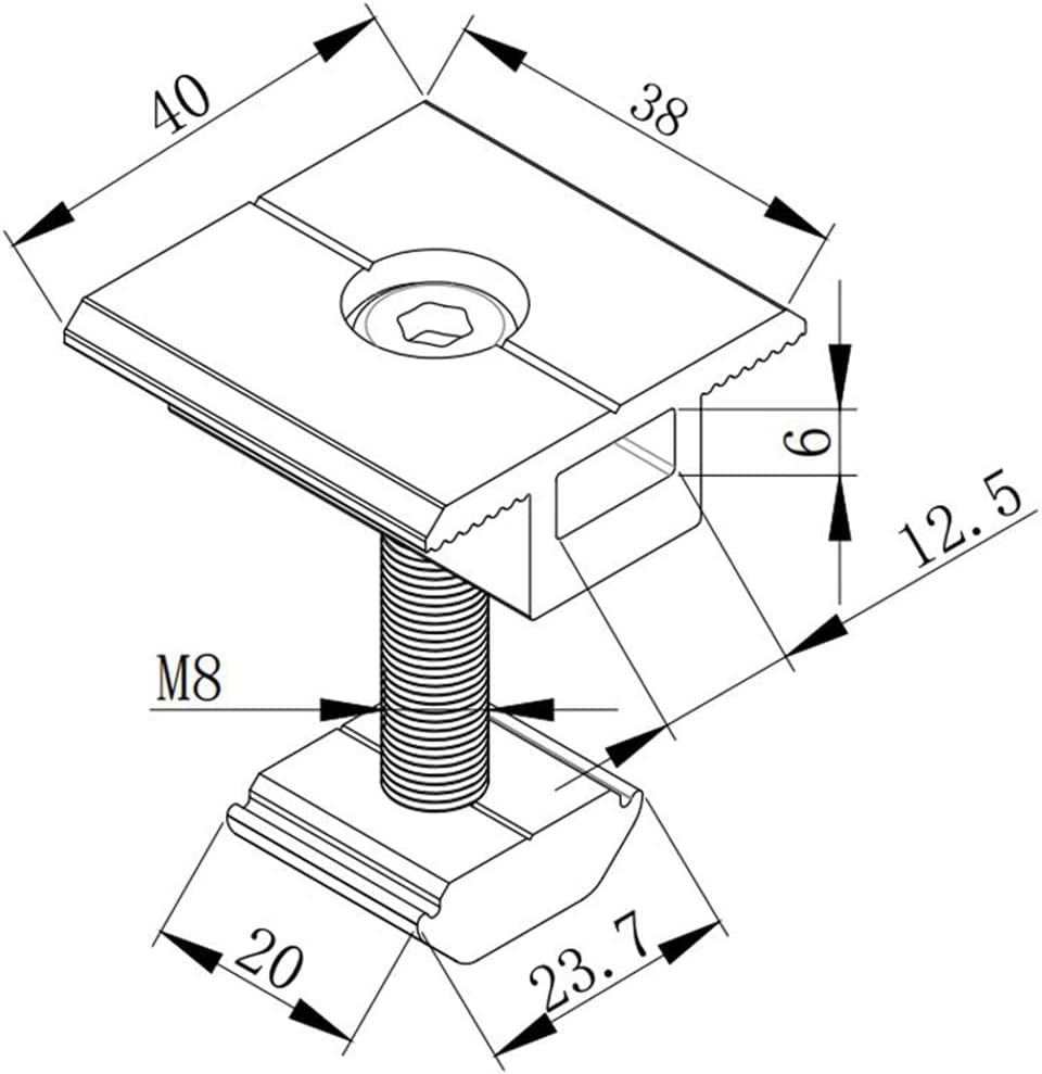 Aitesen 1/2/4/10/20/50 pcs 30/35/40/45/50mm Photovoltaik Solar Panel Alu Halterung ZJ001 Mittelklemmen Aluminiumlegierung Solarmodul-Montagehalterungen Mittelklemme T-förmige Mittelklemme für gerahmte Panels