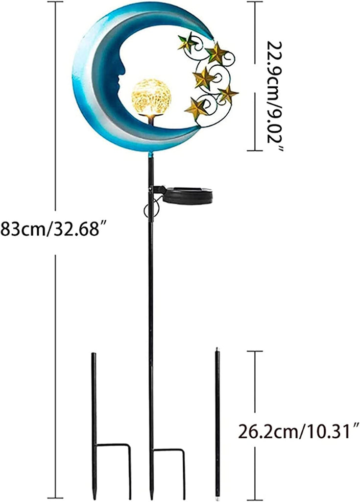 Solarlampe für Außen,  Metall Mond-Form Solarleuchten LED Stake Dekorative Gartenfahlständer Solarleuchten im Freien Gartendeko für Terrasse, Weg, Hof, Rasen, Warmwhite