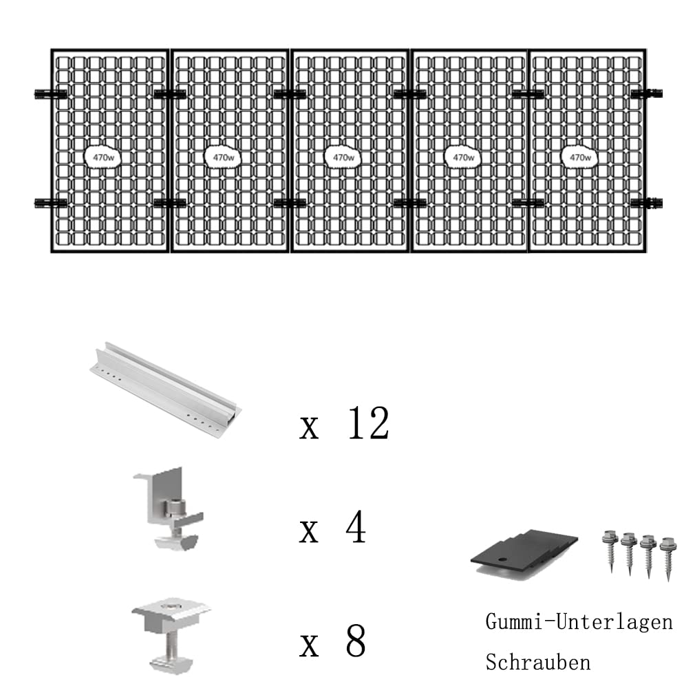 Aitesen GFBZ012  Solarmodul Alu Halterung Befestigungs-Set für1/2/3/4/5/6/7/8/9/10 x Solarmodul Befestigungssystem Trapezblech PV Befestigungsschiene,