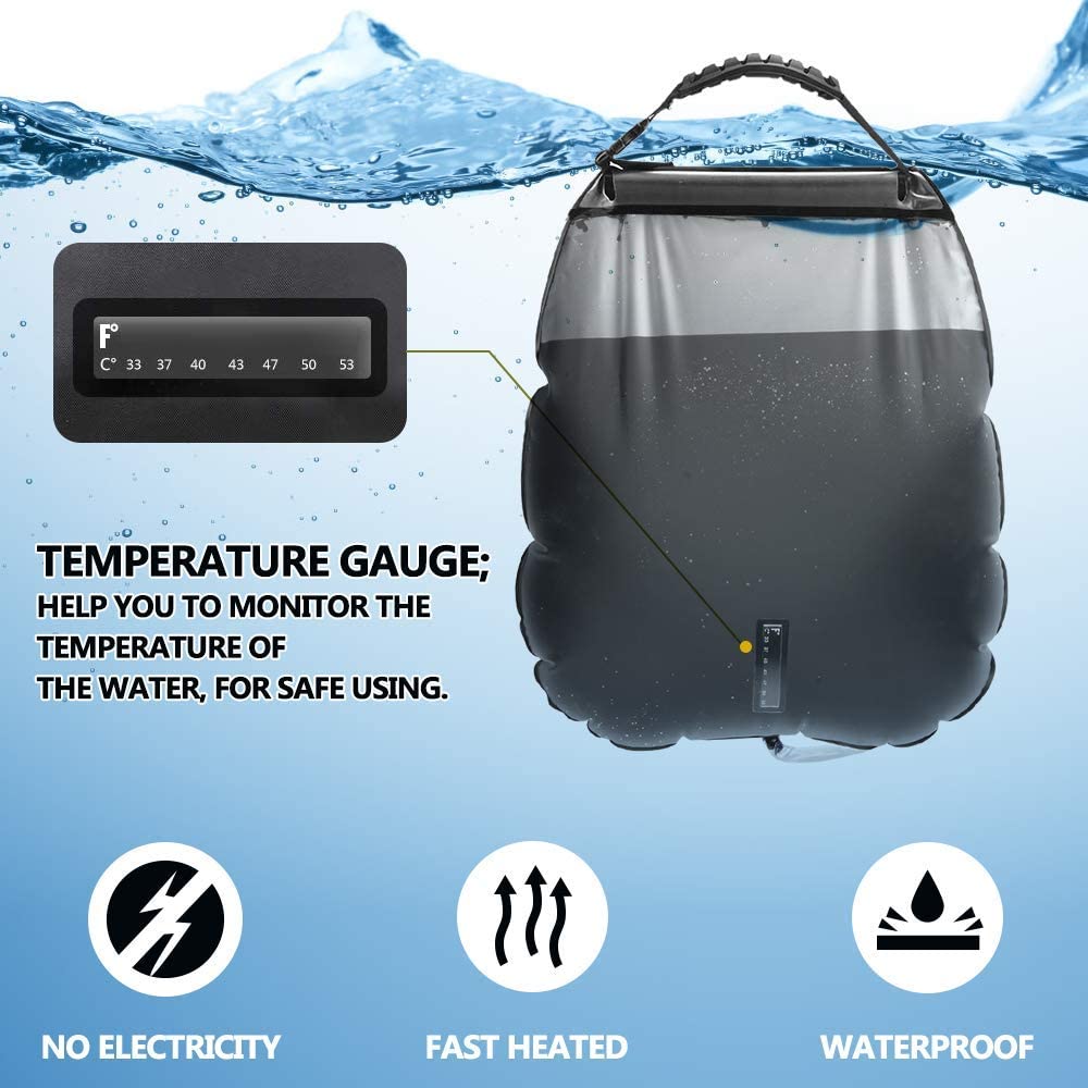 Solar Campingdusche Wassersack Heizung Camping Dusche Tasche mit Duschkopf Gartendusche Pooldusche Warmwasser Shower,Outdoor Camping