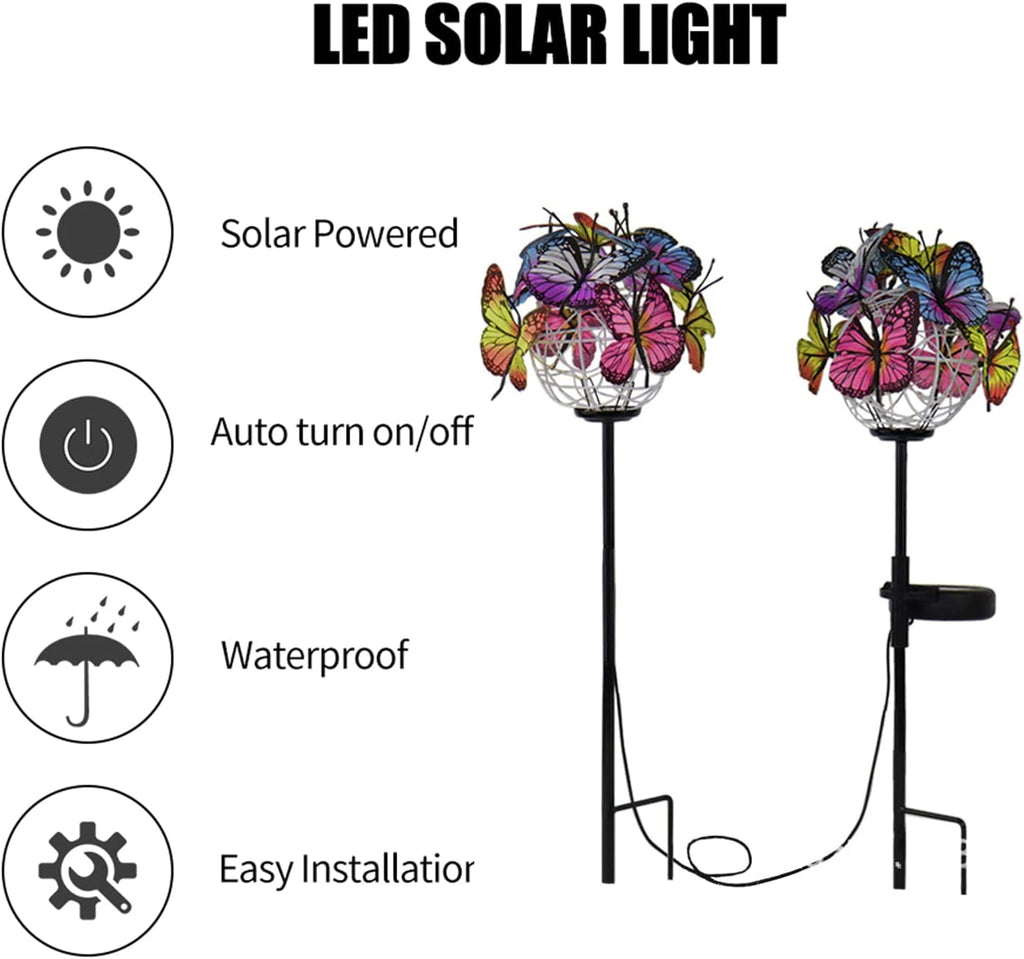 Solarlampen für Außen Stehend 2 Stück Schmetterling Solarleuchten Garten Bunt Wasserdicht Lamp, Farbwechsel Schmetterling Solar Gartenleuchten für Patio Rasen Terrassen Balkon Deko