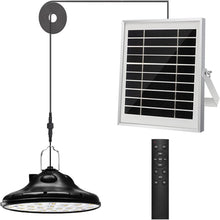 Laden Sie das Bild in den Galerie-Viewer, Solar Hängelampen für Außen &amp; Innen, Hängend Solarlampen 100LED 1200LM Pendelleuchte mit Fernbedienung, 3000K|4000K|5000K Dimmbar, IP66 Wasserdicht Solarpanel Licht für Draußen Garten Camping