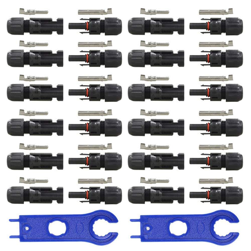 5/6/8/10/12/20/22 Männlich/Weiblich MC4 Solarpanel Kabelstecker, Solar Panel Kabel Anschlüsse Stecker, Photovoltaik Steckverbinder mit Schraubenschlüssel, Schwarz