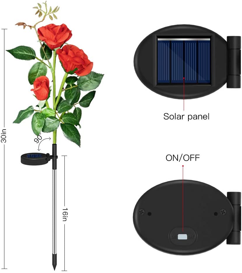 2/4 x Solarleuchten für Außen, Solar Rose mit 3 Farben Blume Licht für Garten , Solarrosen Wasserdicht Solarlampe für Balkon, Spazierweg Garten, Balkonkasten,Blumenkästen und Terrasse Dekoration