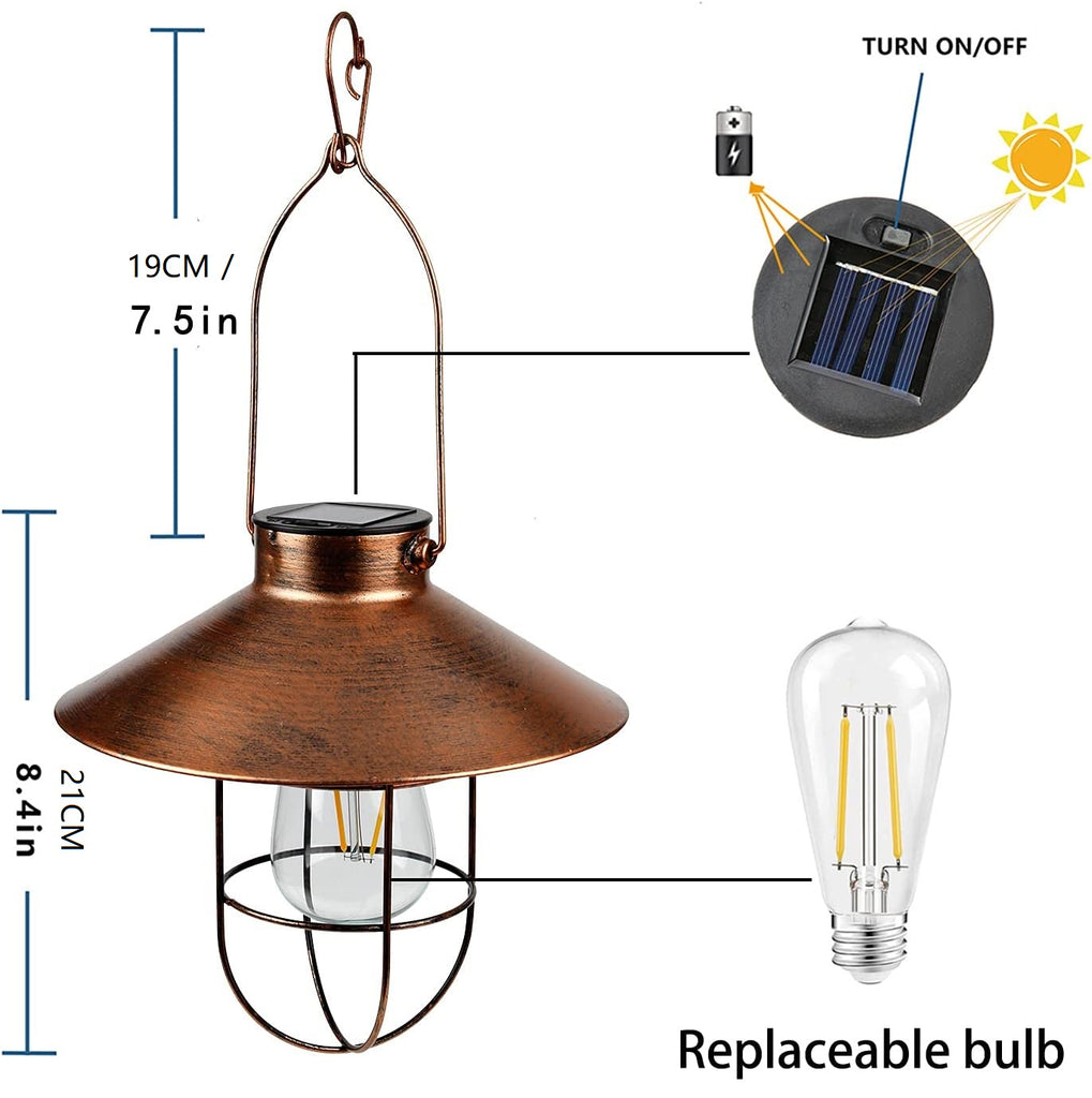 Solarlaterne für Außen Hängend Vintage Metall Solarleuchten Gartenleuchte mit Warmen LED-Lampen für Outdoor Garten Hof Terrasse Baumdekoration, Solar Landschaftsbeleuchtung