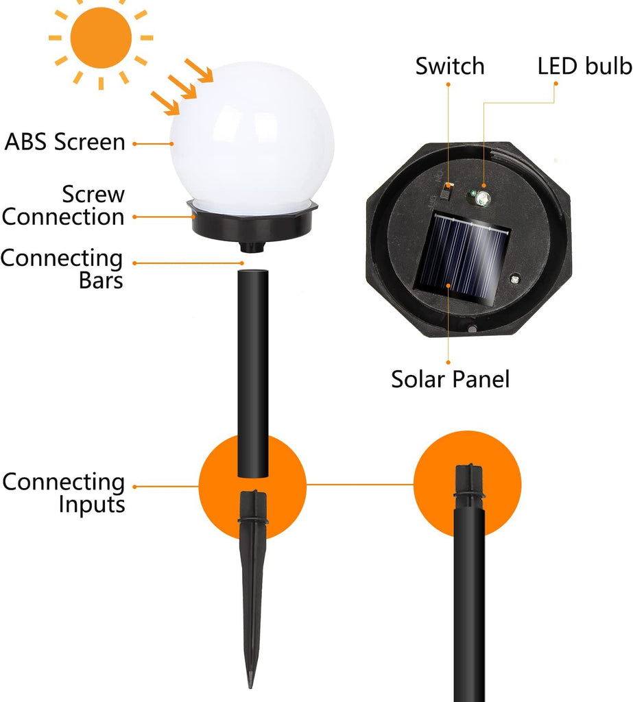 4/6/8/10 Stück Solar Wegeleuchten Gartenleuchte wasserdicht Solarlampe für Garten Außen LED Kugel mit Erdspieß Kunststoff ∅10 x L33 cm