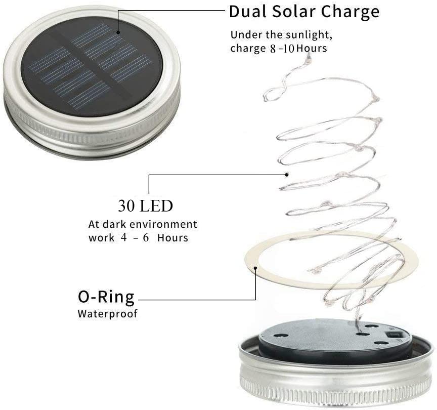 4/6/8 Stück 2Farben Solarlampen für Außen, 30Leds Lichterkette im Einmachglas Warmeweiße Laterne, Mason Jar Lampions Balkon Tischleuchte Dekoration Aussen, Wasserdichte Hängeleuchte für Garten Party Hochzeit