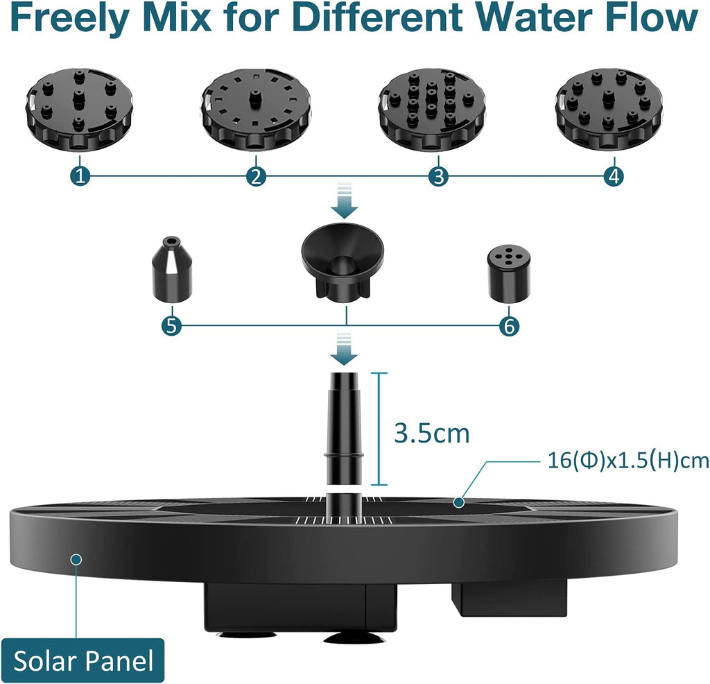 Solar Springbrunnen , Update Solar Teichpumpe mit 6 Effekte Solar Wasserpumpe Solar schwimmender Fontäne Pumpe für Gartenteich Oder Springbrunnen Vogeltränke Fischbecken