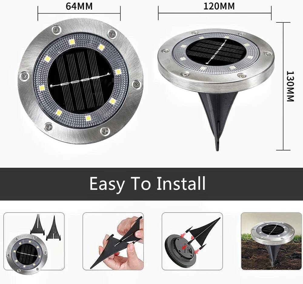 4/6 Stück Solar Bodenleuchten Solarleuchten für Garten 8 LEDs Solarlampen für Außen Edelstahl IP65 Wasserdichte, 3000K Warmweiß Solarleuchte für Rasen Auffahrt Gehweg Patio Garden