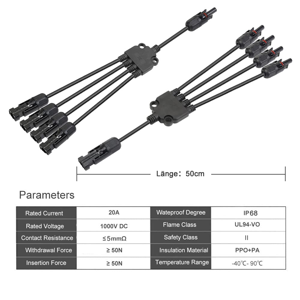 Solarpanel Kabel Solarkabel 1Y2 1Y3 1Y4 Verteiler Male Female Connector Photovoltaik Steckverbinder