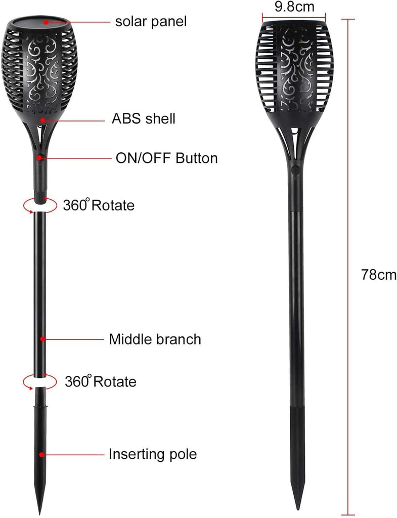 1/2/4 Stück GROßE Solar 96LEDs Garten Flammen Fackeln  Größe 78cm Länge mit  Wabendesign gartenfackeln für außen wasserdicht IP65, Automatische Ein/Aus für Garten, Hof, Balkon, Auffahrt, Weg