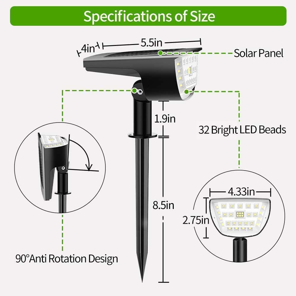 2/4/6 Stück Solar Strahler 32 LED-Solar-Landschaftsstrahler, kabellose wasserdichte Solar-Landschaftsbaustrahler für den Außenbereich, solarbetriebene Wandleuchten für Hof, Garten, Auffahrt, Veranda, Gehweg, Pool, Terrasse