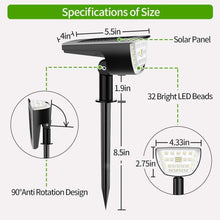 Laden Sie das Bild in den Galerie-Viewer, 2/4/6 Stück Solar Strahler 32 LED-Solar-Landschaftsstrahler, kabellose wasserdichte Solar-Landschaftsbaustrahler für den Außenbereich, solarbetriebene Wandleuchten für Hof, Garten, Auffahrt, Veranda, Gehweg, Pool, Terrasse