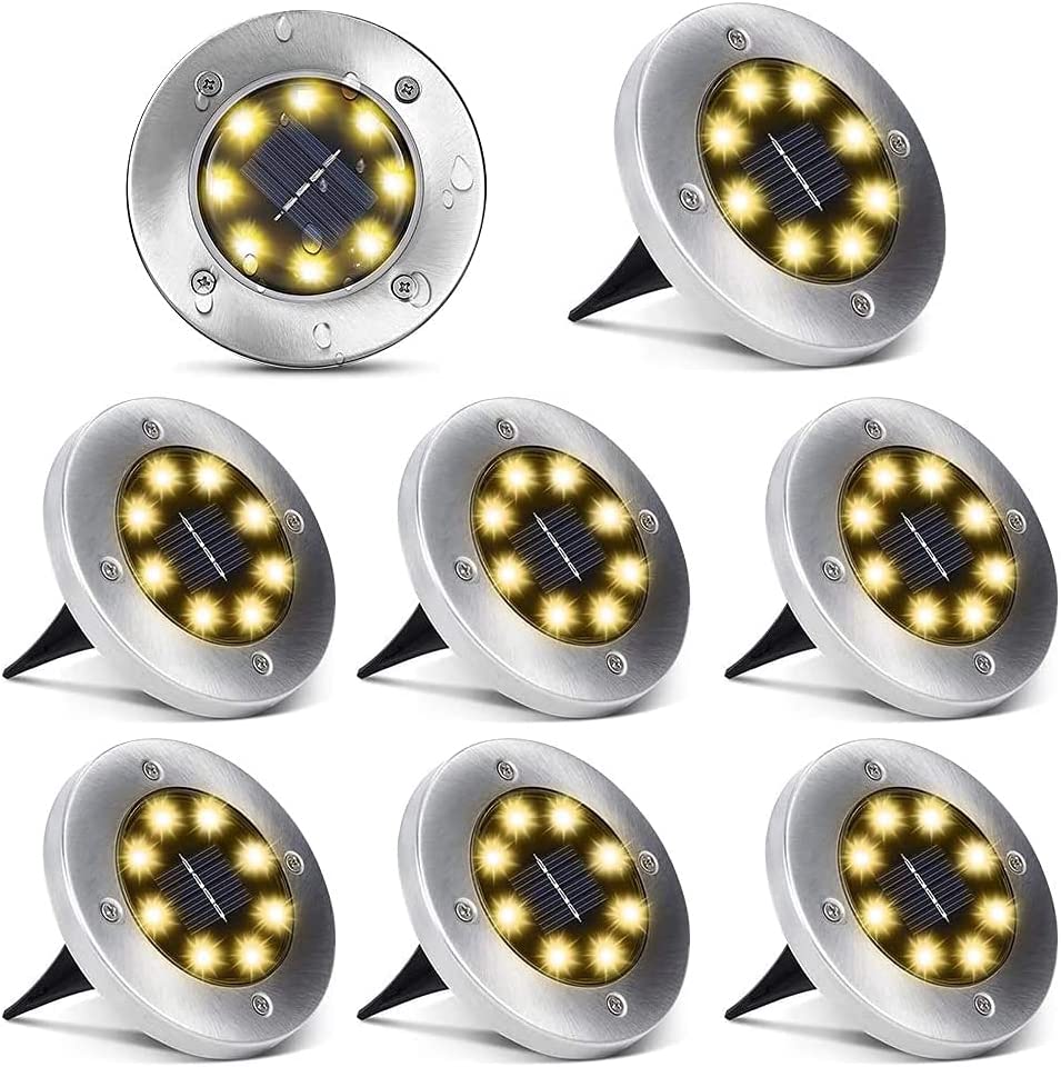 6/8/10 PCS 8 LEDs Solar Bodenleuchten Solarleuchten für Außen   Solar Bodenleuchte aussen Gartenleuchte Solarlampe led solar strahler Deko für Rasen,Gehweg,Pool,Terrassen Gehäuse Metallic-Silber, Farbton