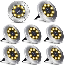 Laden Sie das Bild in den Galerie-Viewer, 6/8/10 PCS 8 LEDs Solar Bodenleuchten Solarleuchten für Außen   Solar Bodenleuchte aussen Gartenleuchte Solarlampe led solar strahler Deko für Rasen,Gehweg,Pool,Terrassen Gehäuse Metallic-Silber, Farbton