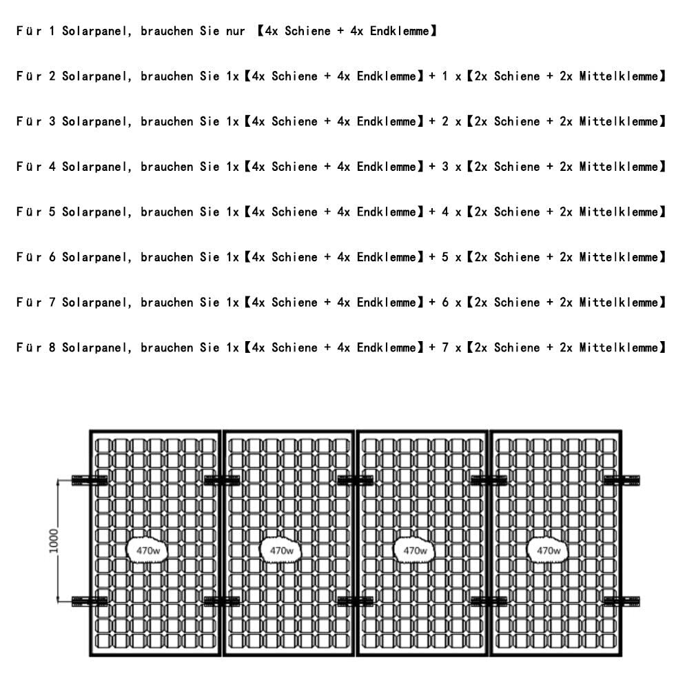 Aitesen GFBZ012  Solarmodul Alu Halterung Befestigungs-Set für1/2/3/4/5/6/7/8/9/10 x Solarmodul Befestigungssystem Trapezblech PV Befestigungsschiene,