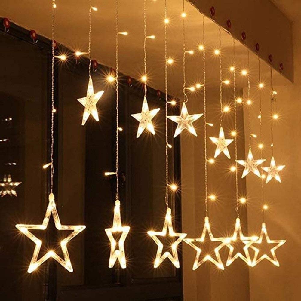 Lichterkette mit LED Kugel 12 Sterne 123 Leuchtioden Lichtervorhang 8 Modi Innen & Außenlichterkette Wasserdicht Dekoration für Weihnachten