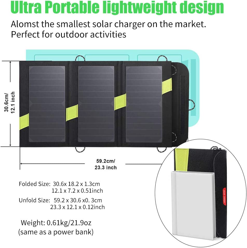 X-DRAGON 20W tragbares Solarladegerät 2 USB Ports Wasserdichtes tragbares Solarpanel, IPX4, USB Solarpanel für Smartphone, Tablets, Outdoor, Camping