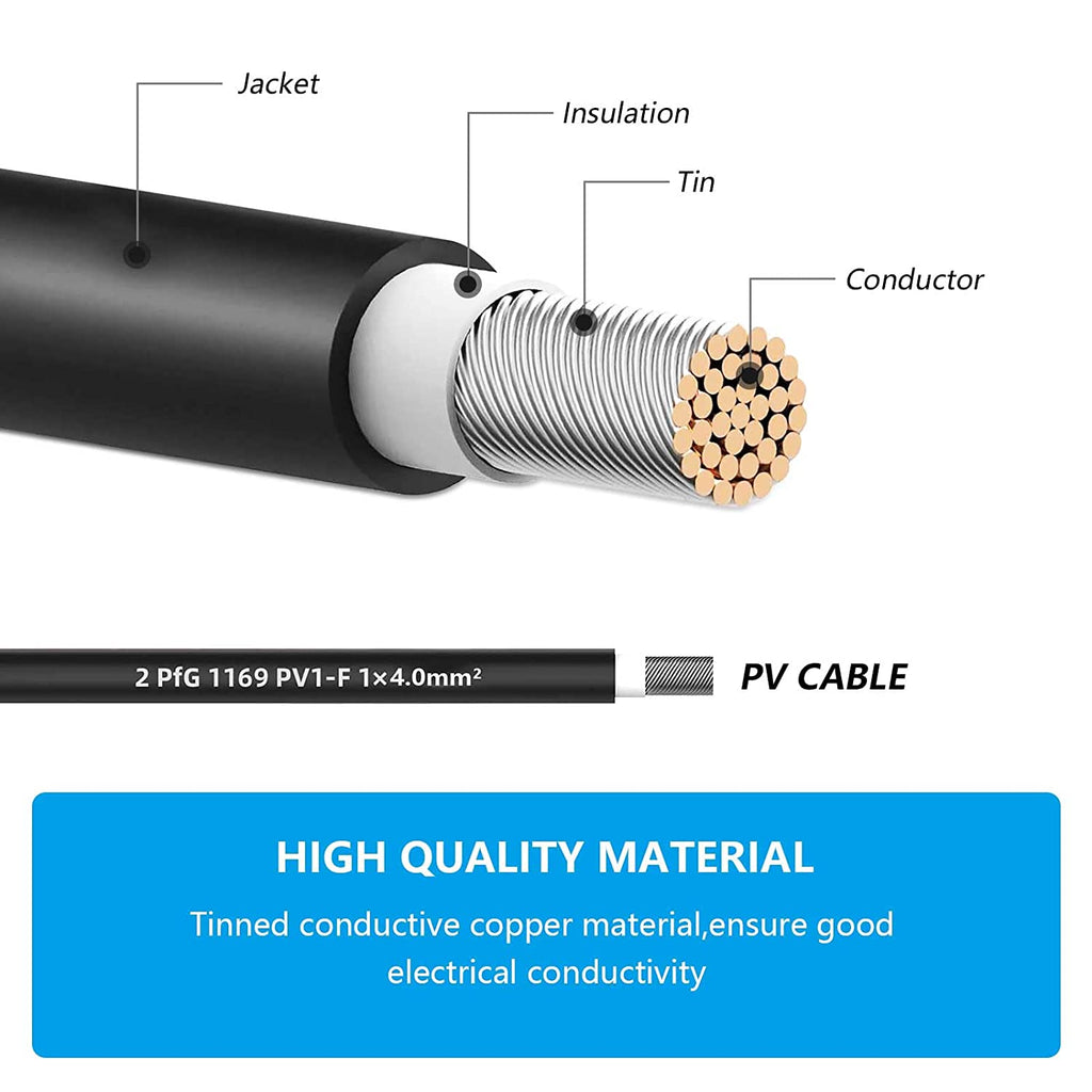 20/50/80/100 Meter Solarkabel PV-Kabel DC-bewertet Schwarz Rot 4 mm² 6 mm² - 1800 V Doppelisolierter Qualitätsdraht