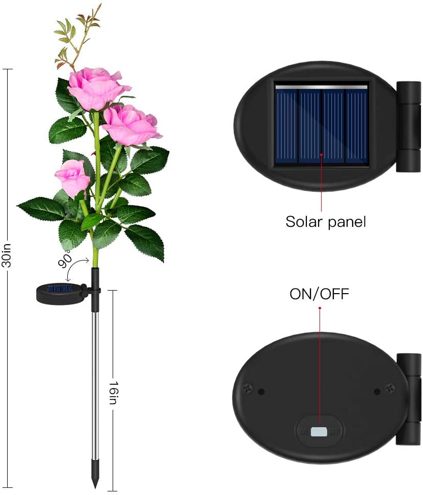 2/4 x Solarleuchten für Außen, Solar Rose mit 3 Farben Blume Licht für Garten , Solarrosen Wasserdicht Solarlampe für Balkon, Spazierweg Garten, Balkonkasten,Blumenkästen und Terrasse Dekoration