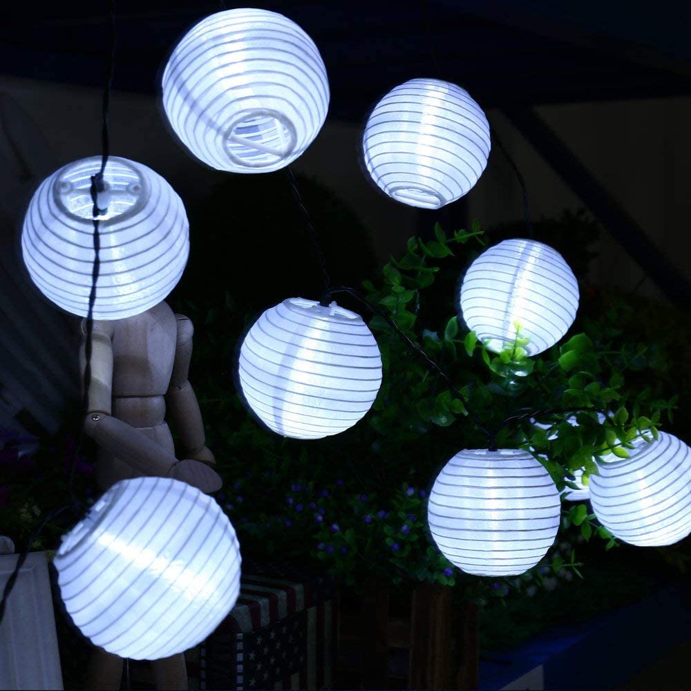 Solar Lichterkette Lampion Außen 3.5/5/6.5/7 Meter 10/20/30/50 LED Laternen 8 Modi  Wasserdicht Solar Beleuchtung für Garten, Hof, Hochzeit, Fest Deko