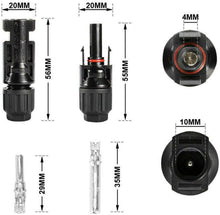 Laden Sie das Bild in den Galerie-Viewer, 5/6/8/10/12/20/22 Männlich/Weiblich MC4 Solarpanel Kabelstecker, Solar Panel Kabel Anschlüsse Stecker, Photovoltaik Steckverbinder mit Schraubenschlüssel, Schwarz