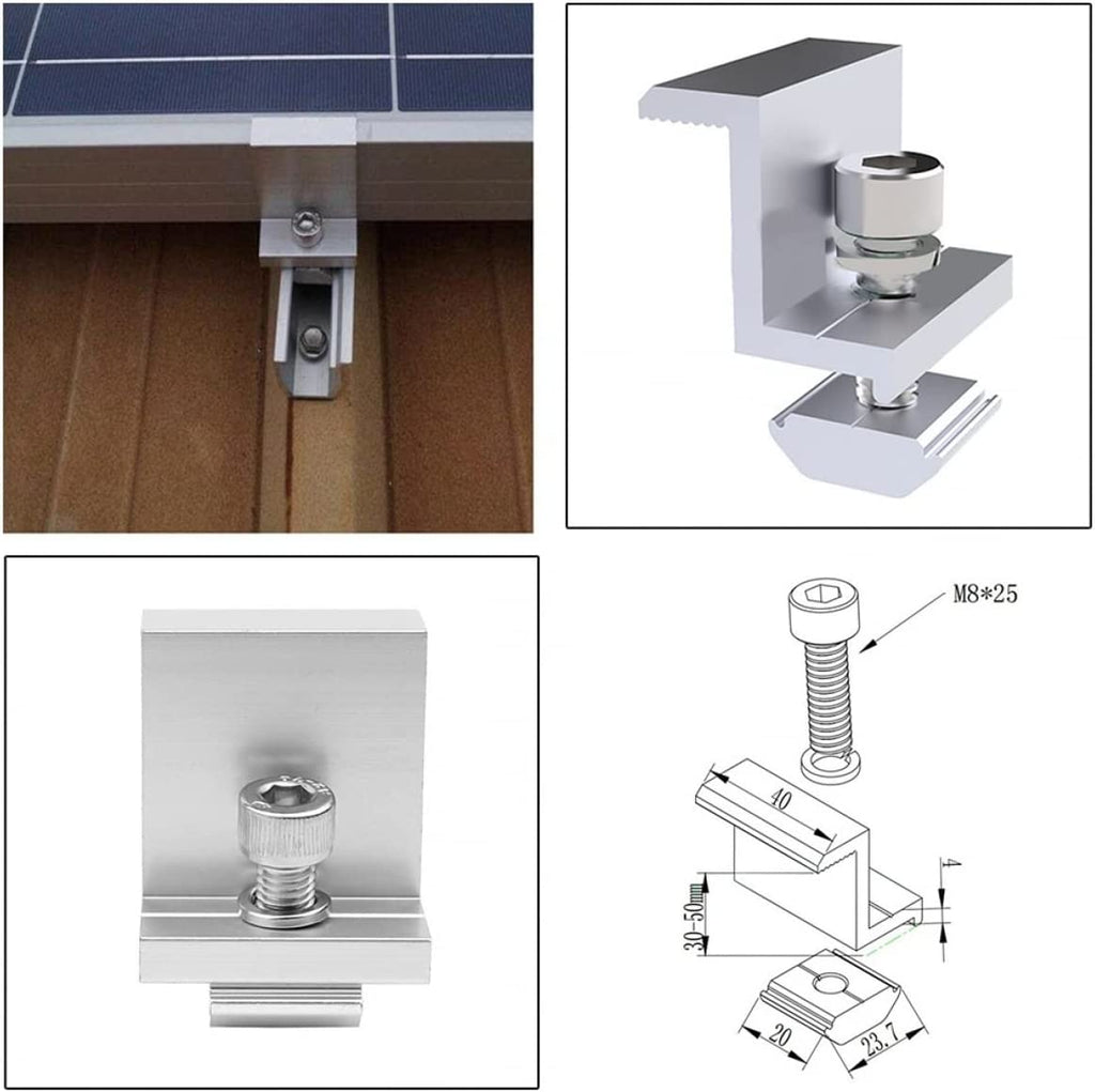 Aitesen BYK001 1/4/12/20/50 pcs Modulhöhe :30/35/40/45 mm Solarmodul Halterung BYK001 Endklemme Kit, Solar Panel Randklemme Halterungen, Befestigung Solarmodul Für Solarpanel,  , Solarmodul Klemme zur Montage von Photovoltaik Solarmodul Halterung