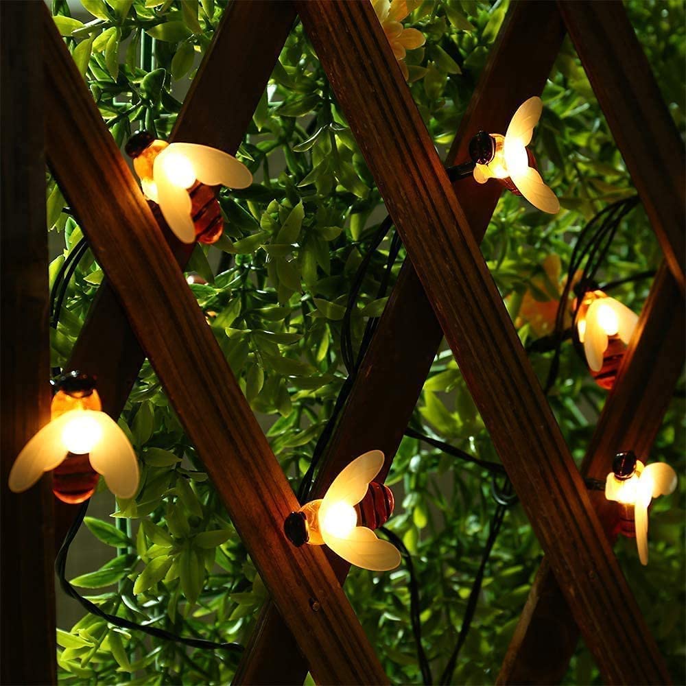 Solar Lichterkette Aussen, 30/50/60/100LED Honigbienen Lichterkette Warmweiß Wasserdichte 8 Modi Lichterkette Außen/Innen , Dekorativ für Garten, Rasen, Terrasse, Sommerfest, Party, Feiertag