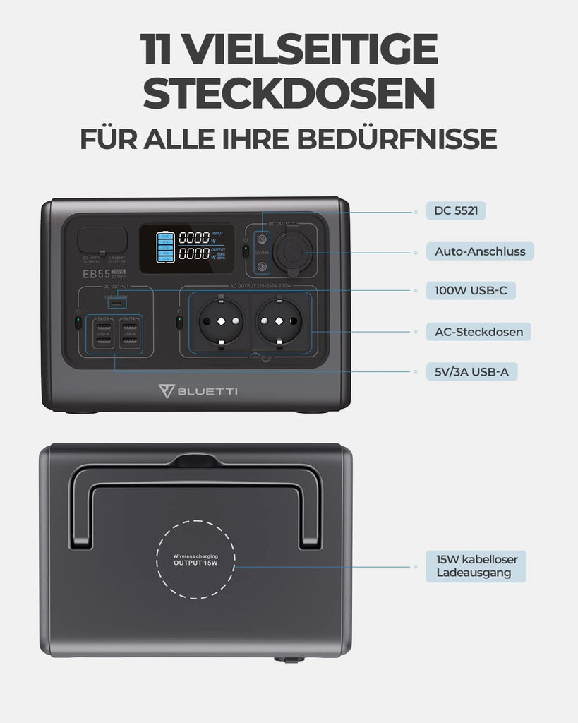 BLUETTI Tragbare Powerstation EB3A, 268Wh LiFePO4 Batterie Backup mit 600W (1200W Peak) AC Ausgängen, Aufladen von 0-80% in 30 Min, Solargenerator für Outdoor Camping (PV120/PV200 Wahlfrei)