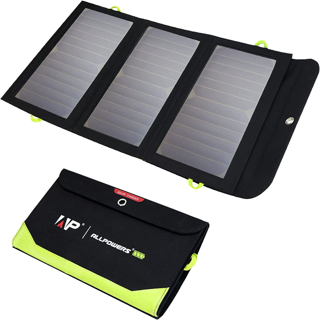 ALLPOWERS 5V 21W Solar Panel, Tragbares Solarladegerät, 3 USB-Ausgangs & 2 USB-Eingangs Wasserdichtes Faltbares Solarpanel, Solar Ladegerät, Solar Powerbank für Smartphone, Tablets, Outdoor, Camping