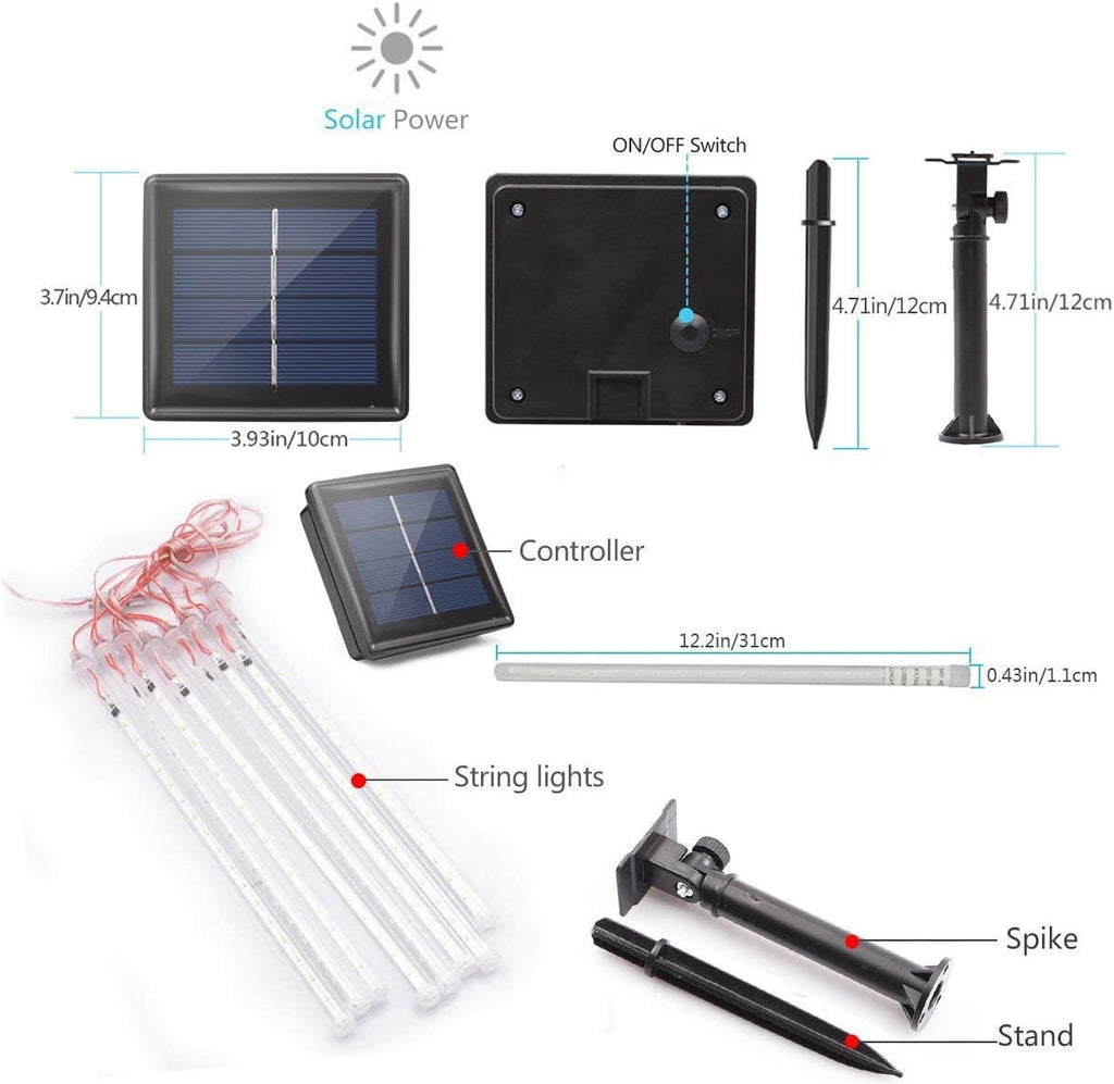 Solarlicht Außen,30CM/50CM/80CM 8 Tubes Meteorschauer Regen Lichter,Solar Weihnachten Lichterkette Wasserdichte 192/288/576LEDs Tropfen Lichter für Hochzeit Party Garten Baum Hause Dekoration Außen