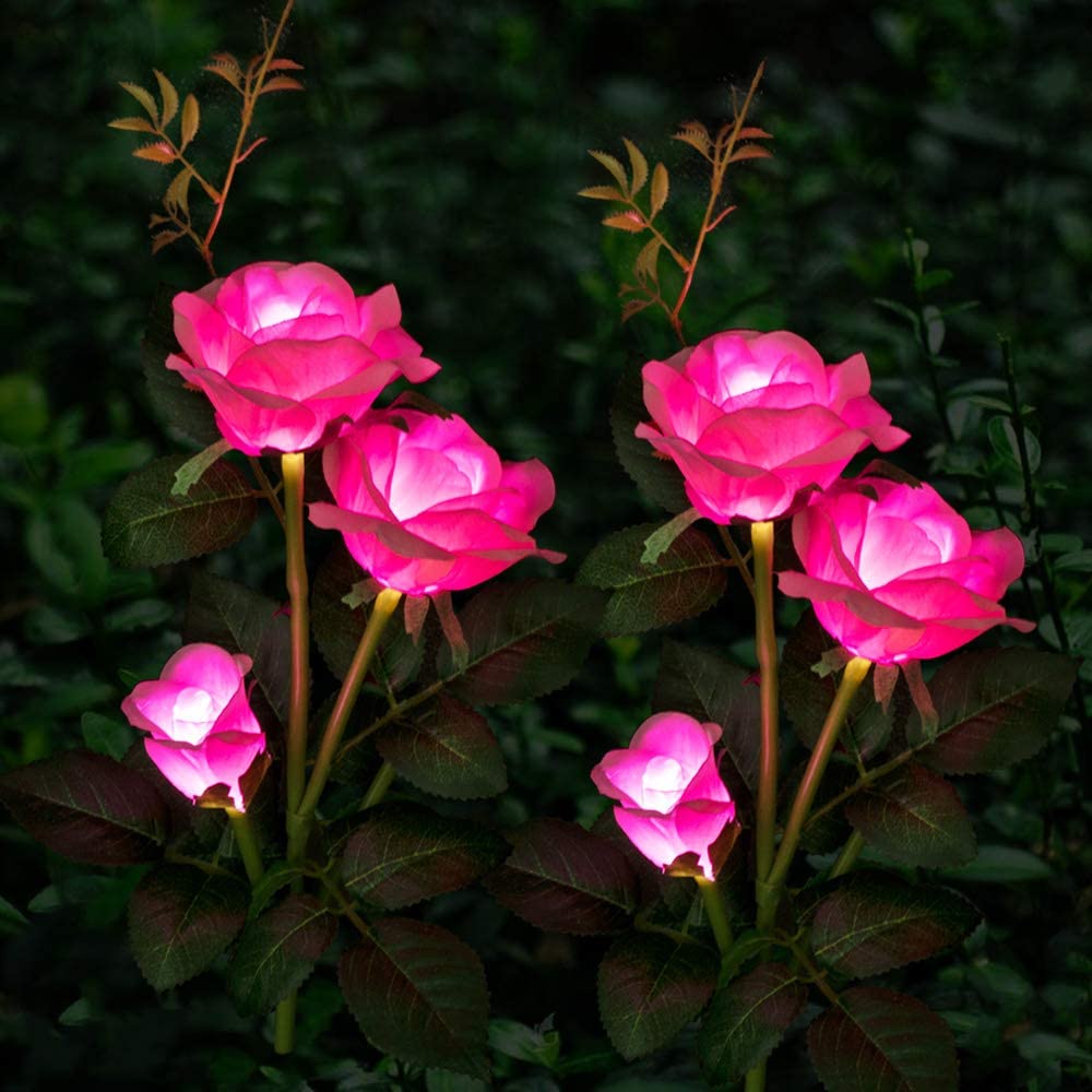 2/4 x Solarleuchten für Außen, Solar Rose mit 3 Farben Blume Licht für Garten , Solarrosen Wasserdicht Solarlampe für Balkon, Spazierweg Garten, Balkonkasten,Blumenkästen und Terrasse Dekoration