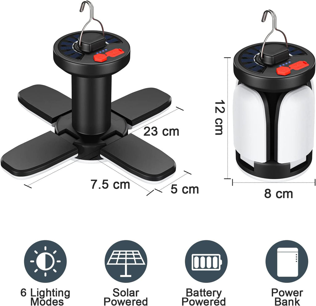 Solar Campinglampe LED Aufladbar 4500mAh Akku 1000 Lumen Polygon Lampe Ausklappbar 6 Lichtmodi Notstrombank für Stromausfällen Wandern Notfall Angeln