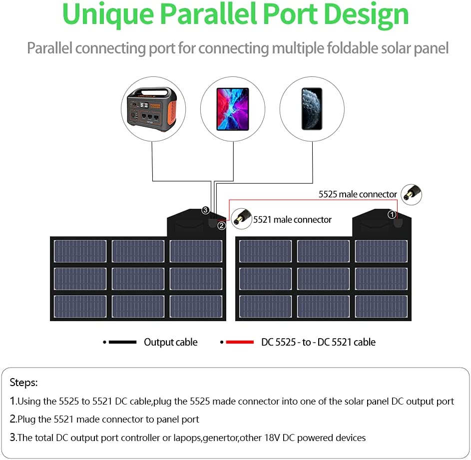 X-DRAGON 70W Faltbares Solarpanel Tragbares Solarpanel Solarmodul Solarladegerät mit 18V DC Ausgang für Tragbaren Generator, Smartphone, Laptops, 12V Auto Boot RV Batterie, Powerbank