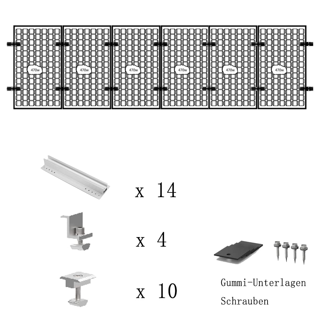 Aitesen GFBZ012  Solarmodul Alu Halterung Befestigungs-Set für1/2/3/4/5/6/7/8/9/10 x Solarmodul Befestigungssystem Trapezblech PV Befestigungsschiene,