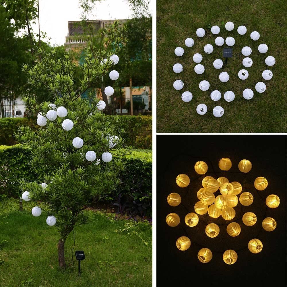 Solar Lichterkette Lampion Außen 3.5/5/6.5/7 Meter 10/20/30/50 LED Laternen 8 Modi  Wasserdicht Solar Beleuchtung für Garten, Hof, Hochzeit, Fest Deko