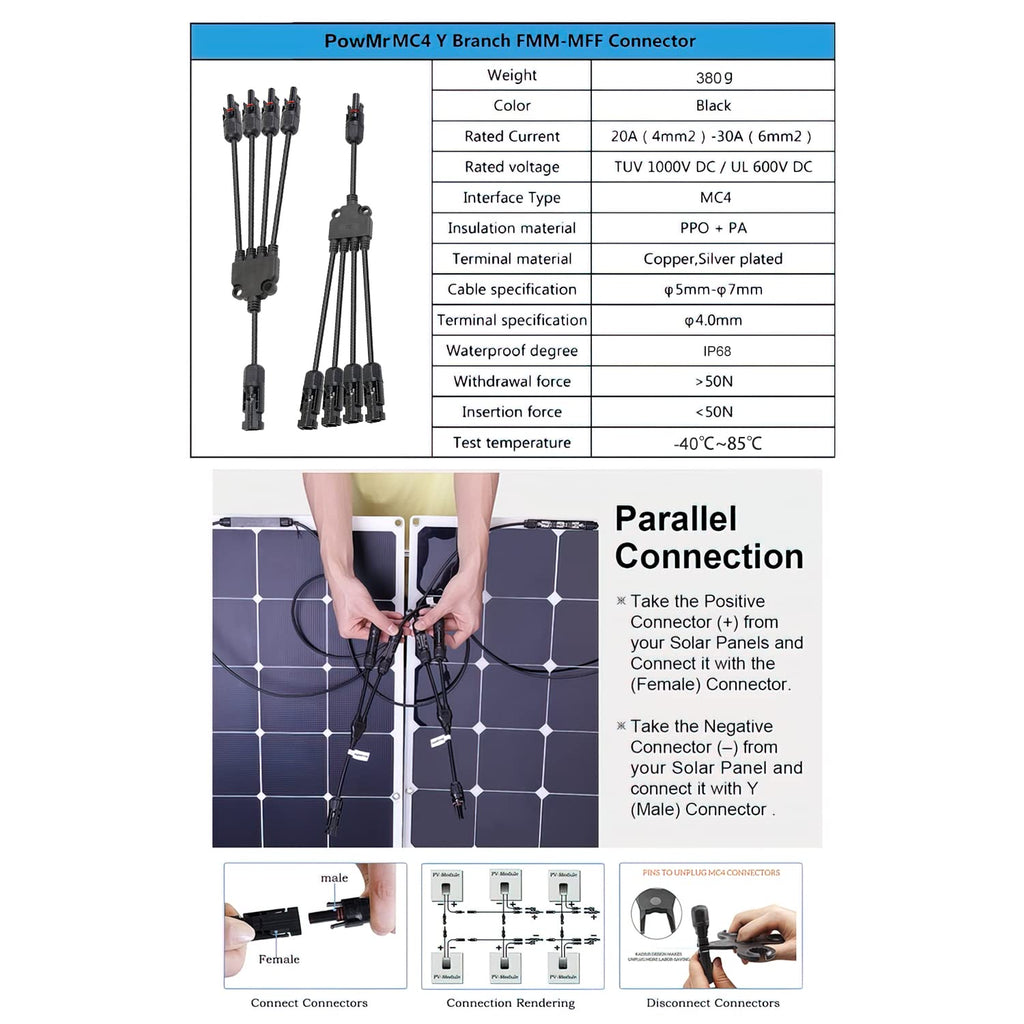 Solarpanel Kabel Solarkabel 1Y2 1Y3 1Y4 Verteiler Male Female Connector Photovoltaik Steckverbinder