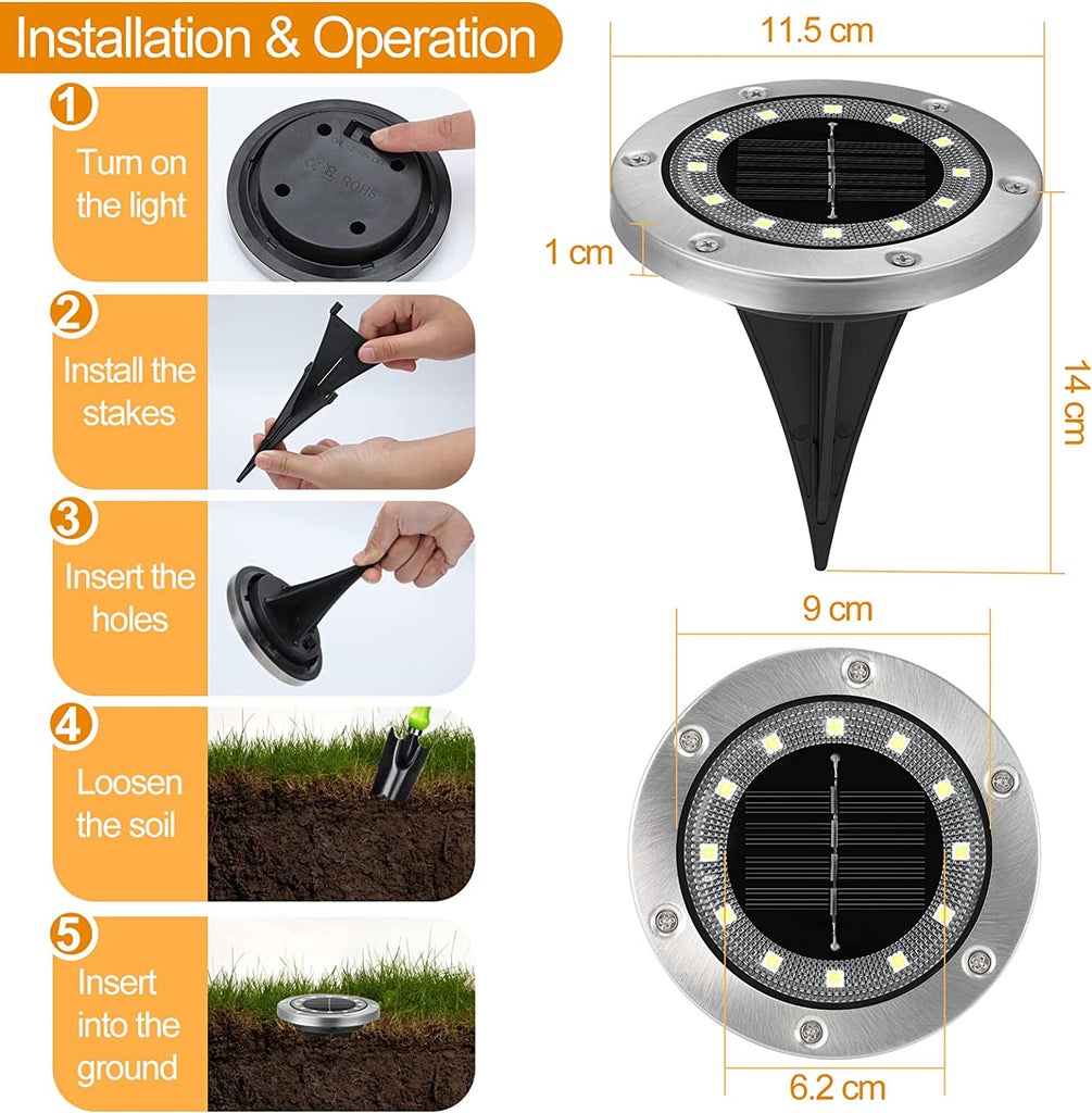 2/3/4/5 pcs Solar Bodenleuchte Warmweiß, 12 LEDs Solarleuchten für Außen, Led Solar Gartenleuchten, IP65 Wasserdicht Bodenleuchte Solarleuchten Garten, Außenleuchte für Auffahrt/Rasen/Gehweg/Patio