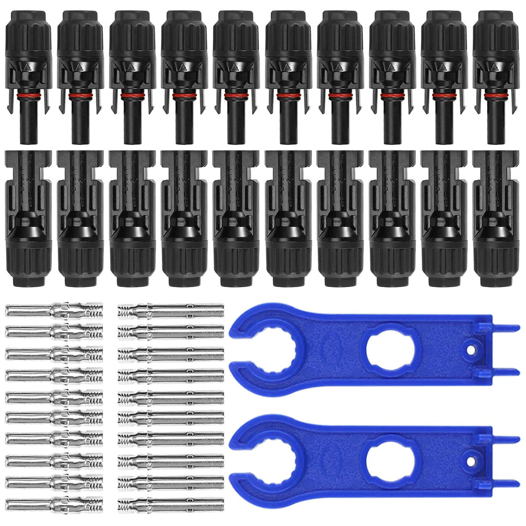 5/6/8/10/12/20/22 Männlich/Weiblich MC4 Solarpanel Kabelstecker, Solar Panel Kabel Anschlüsse Stecker, Photovoltaik Steckverbinder mit Schraubenschlüssel, Schwarz